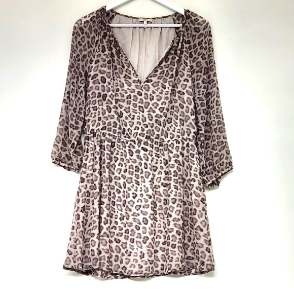 Joie Beaded Stone Mist Animal Print Silk Dress Size L - Picture 1 of 12
